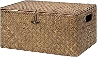 Vista 11 de StorageWorks Canastas de Mimbre de Hierba Marina para Organizar, Cesta de Mimbre Mediana con Tapa, Cesta Decorativa con Asas Integradas