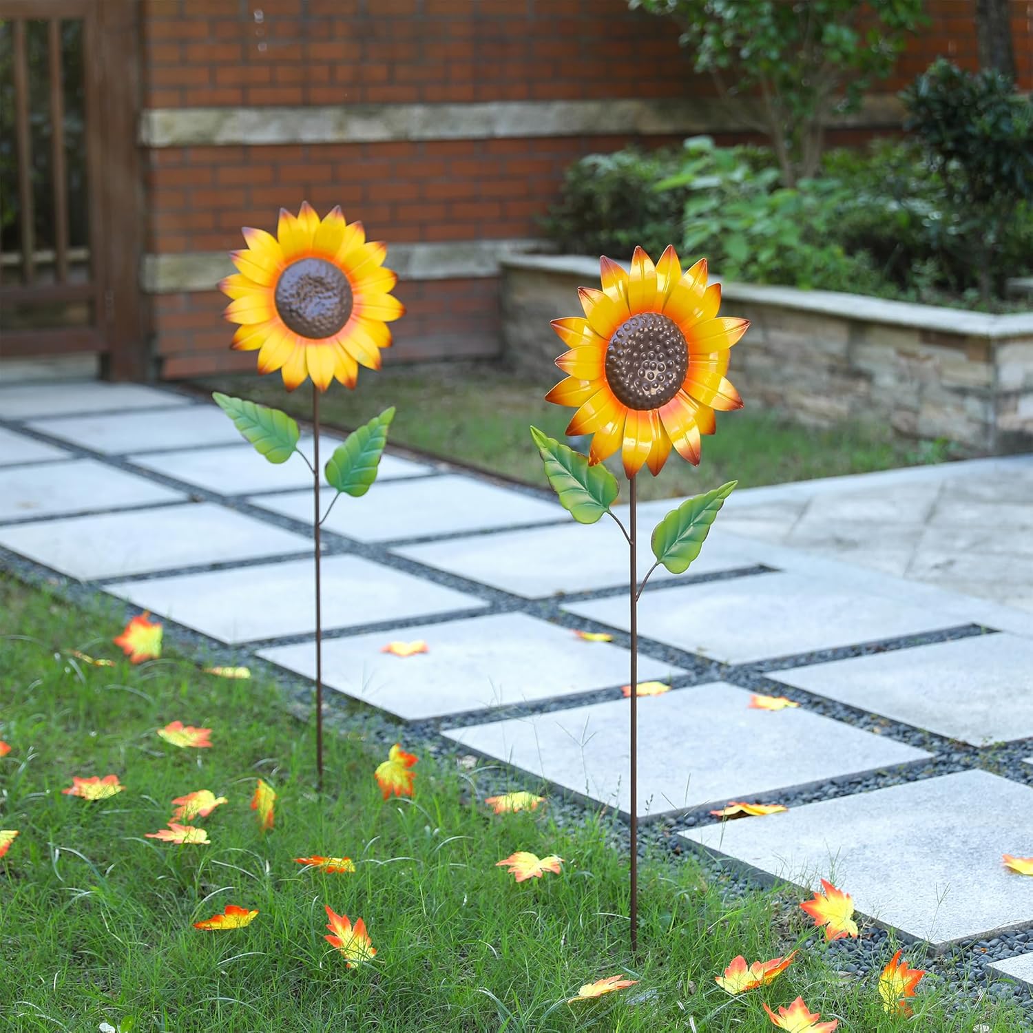 Glitzhome Fall Decorations Outdoor 42" Metal Giant Sunflower Yard Stake or Hanging Sign for Home Outside Garden Lawn Porch Thanksgiving Decorating