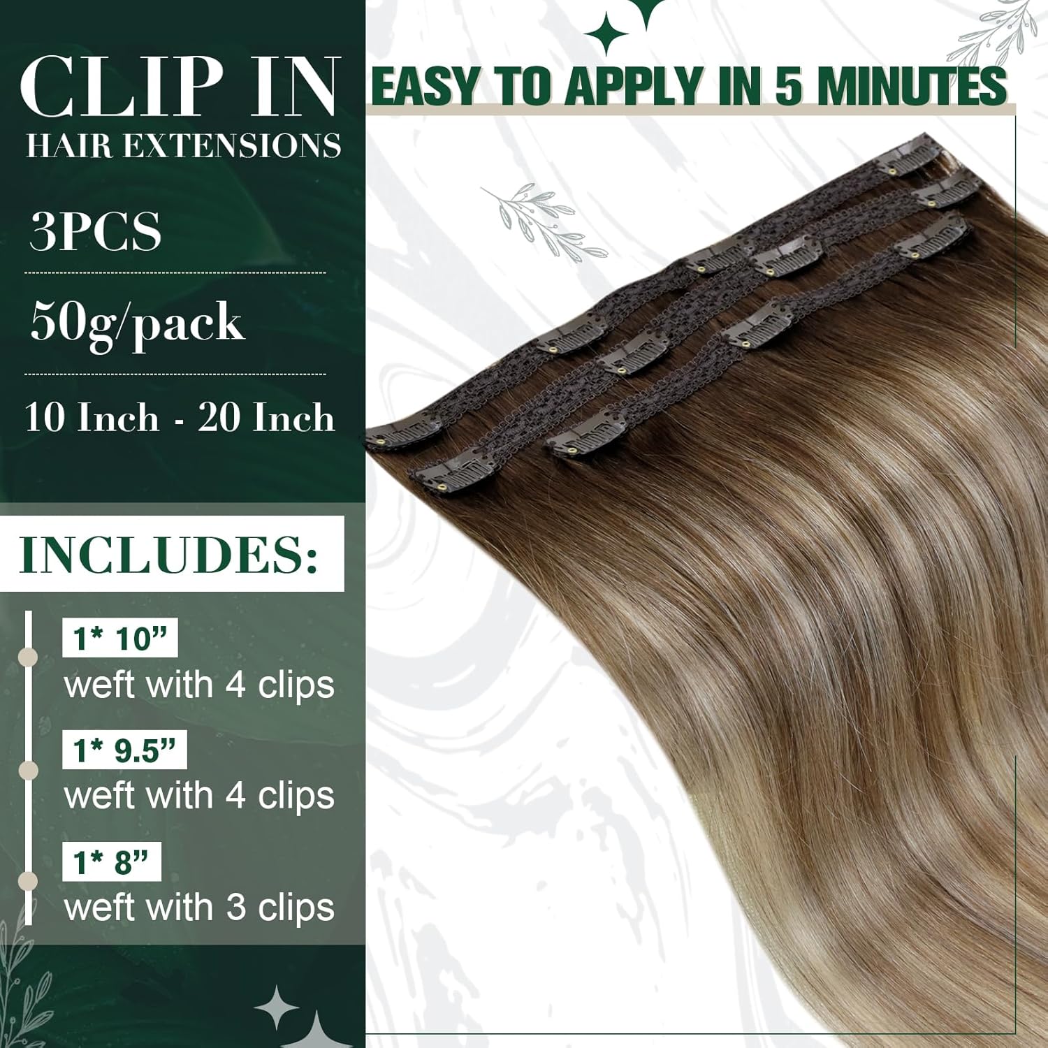 RUNATURE Clip in Hair Extensions Human Hair Balayage Clip in Human Hair Extensions for Women Soft Remy Natural Hair Straight 10 Inch 50g 3pcs #3/8/22 Walnut Brown to Blonde Balayage