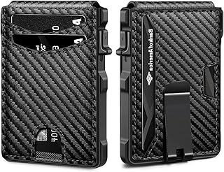 Minimalist Mens Wallet, RFID Blocking Credit Card Holder with Money Clip, Slim Bifold Wallet with Gift Box (Classic Carbon Fiber)