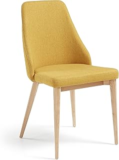 Kave Home - Silla de Comedor Rosie Mostaza con Asiento Acolchado y Patas de Madera Maciza de Fresno