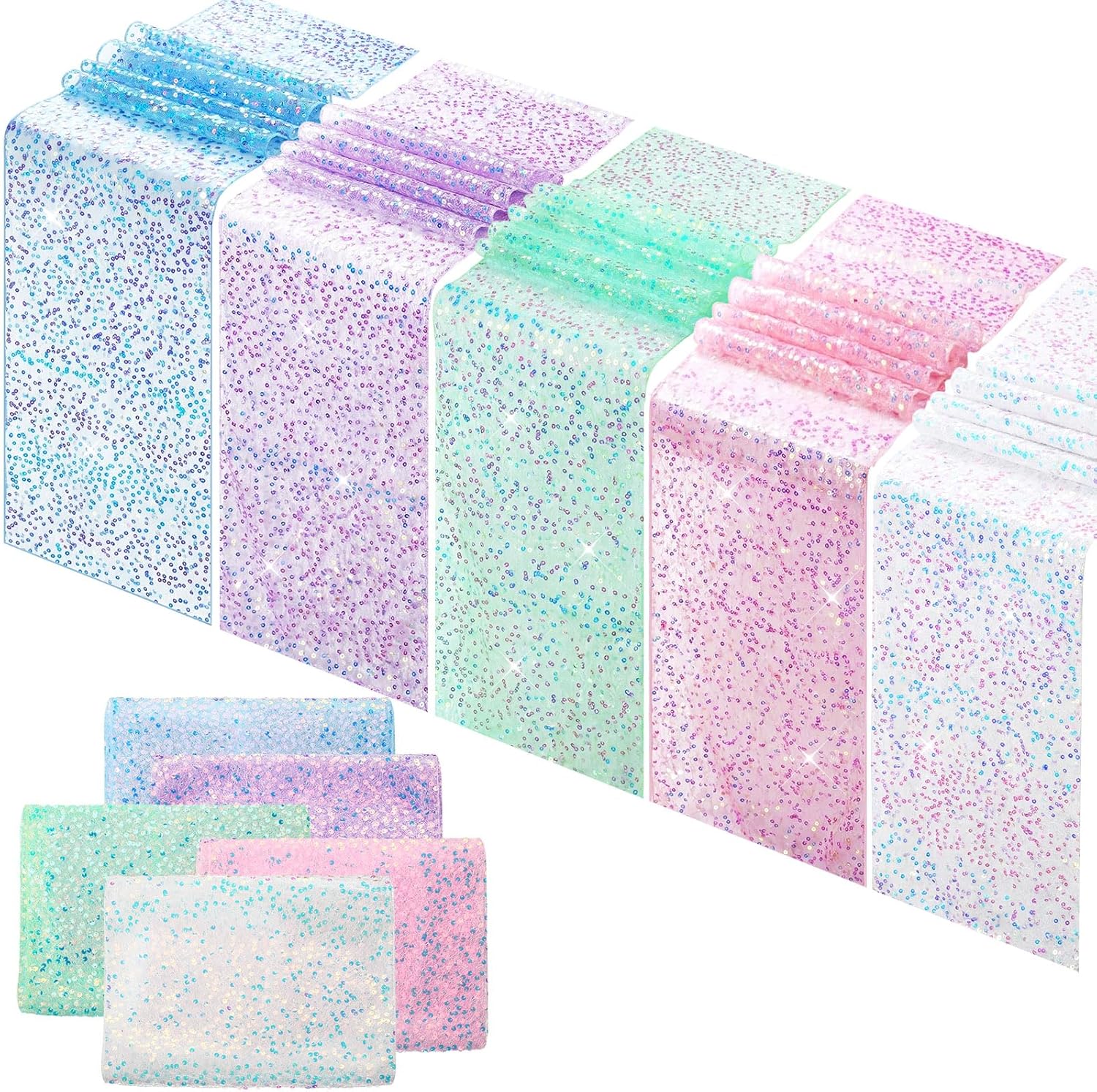 Thinkday 5 Pcs Iridescent Table Runner 12 x 108 Inch Mermaid Table Runner Glitter Desk Cover for Mermaid Themed Party Supplies Wedding Birthday Decor