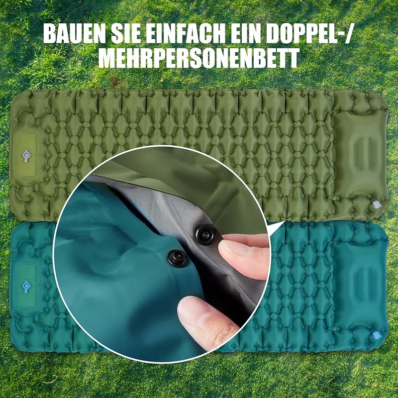 AKSOUL 10 cm önfelfújó kemping matrac zöld - 200 x 70 x 10 cm könnyű hordozható alvómatrac túrázáshoz