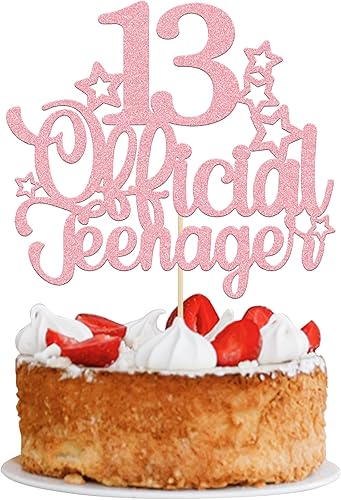 Ephlyn 1 paquete de 13 decoraciones oficiales para tartas de adolescentes con purpurina número 13 Cheers to 13, decoración de pastel de cumpleaños
