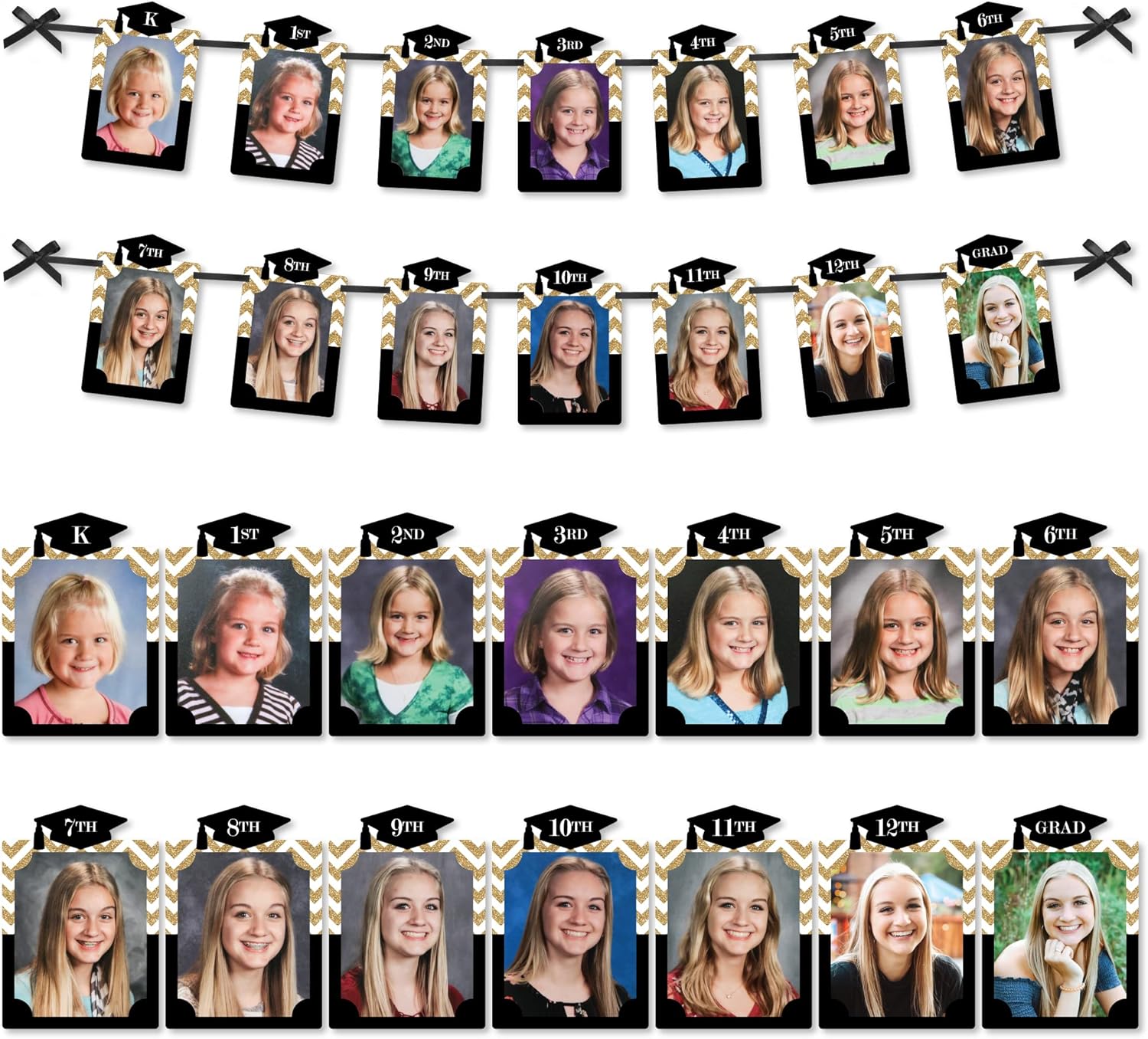 Big Dot of Happiness Tassel Worth the Hassle - Gold - DIY Graduation Party Decor - K-12 School Picture Display - Photo Banner and 8 x 10 inches School Photo Holder Display Bundle Virtual Bundle