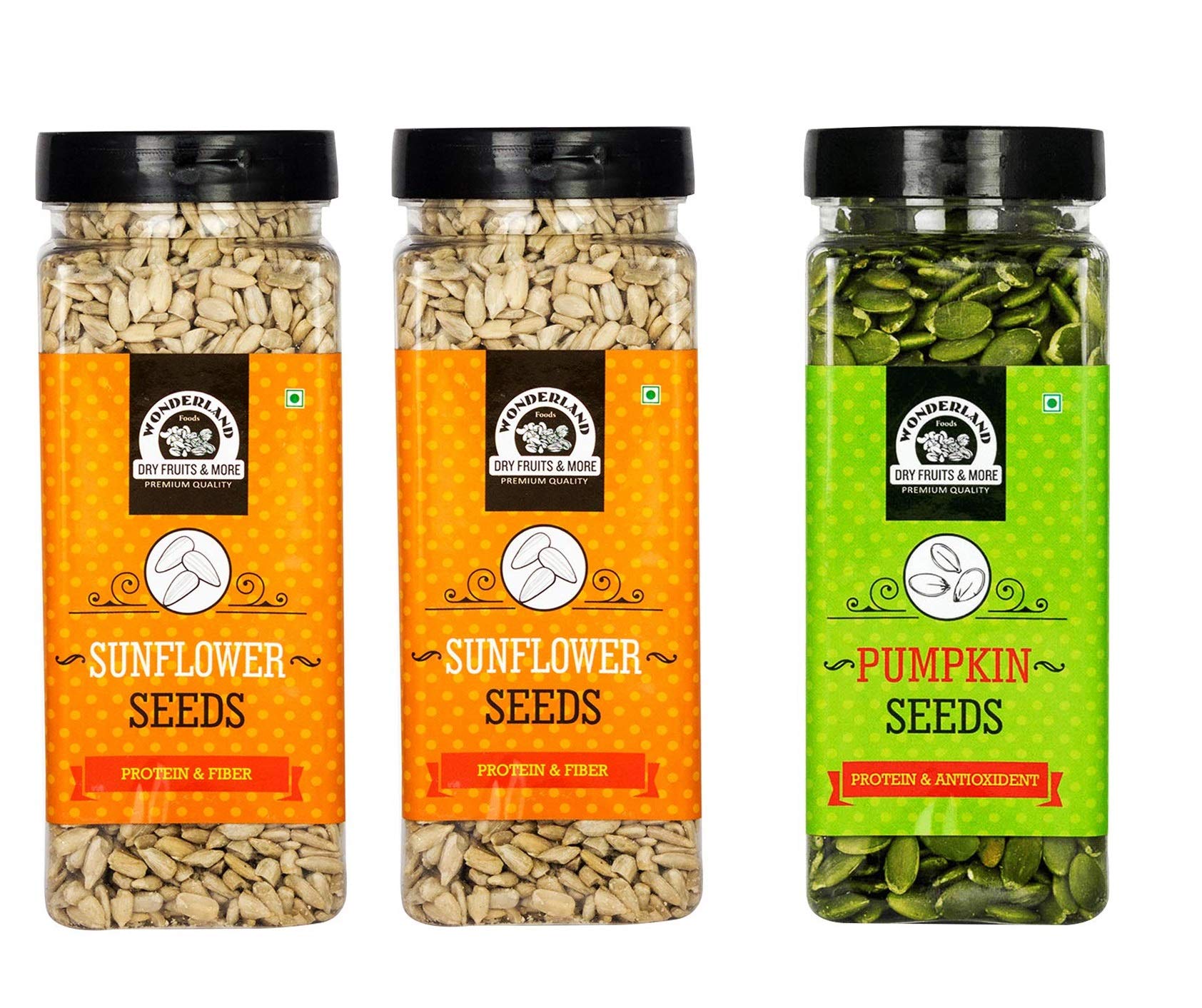 Wonderland Foods 600g Healthy & Roasted Seeds Combo of Pumpkin 200g & Sunflower Seeds (200g X 2) 600g Jar Combo Pack