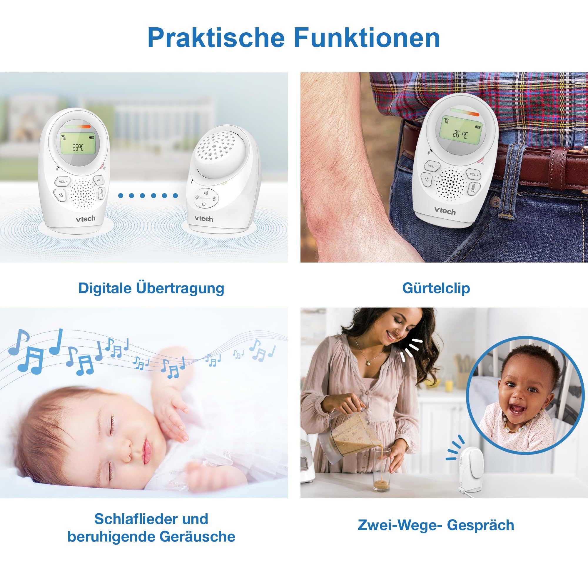 Vtech DM1212 Digitales Audio-Babyphon – DECT-Technologie, Gegensprechfunktion, Geräuschpegelanzeige, Temperatursensor, Sternenhimmel-Nachtlicht u. v. m. – Mit Eltern- und Babyeinheit