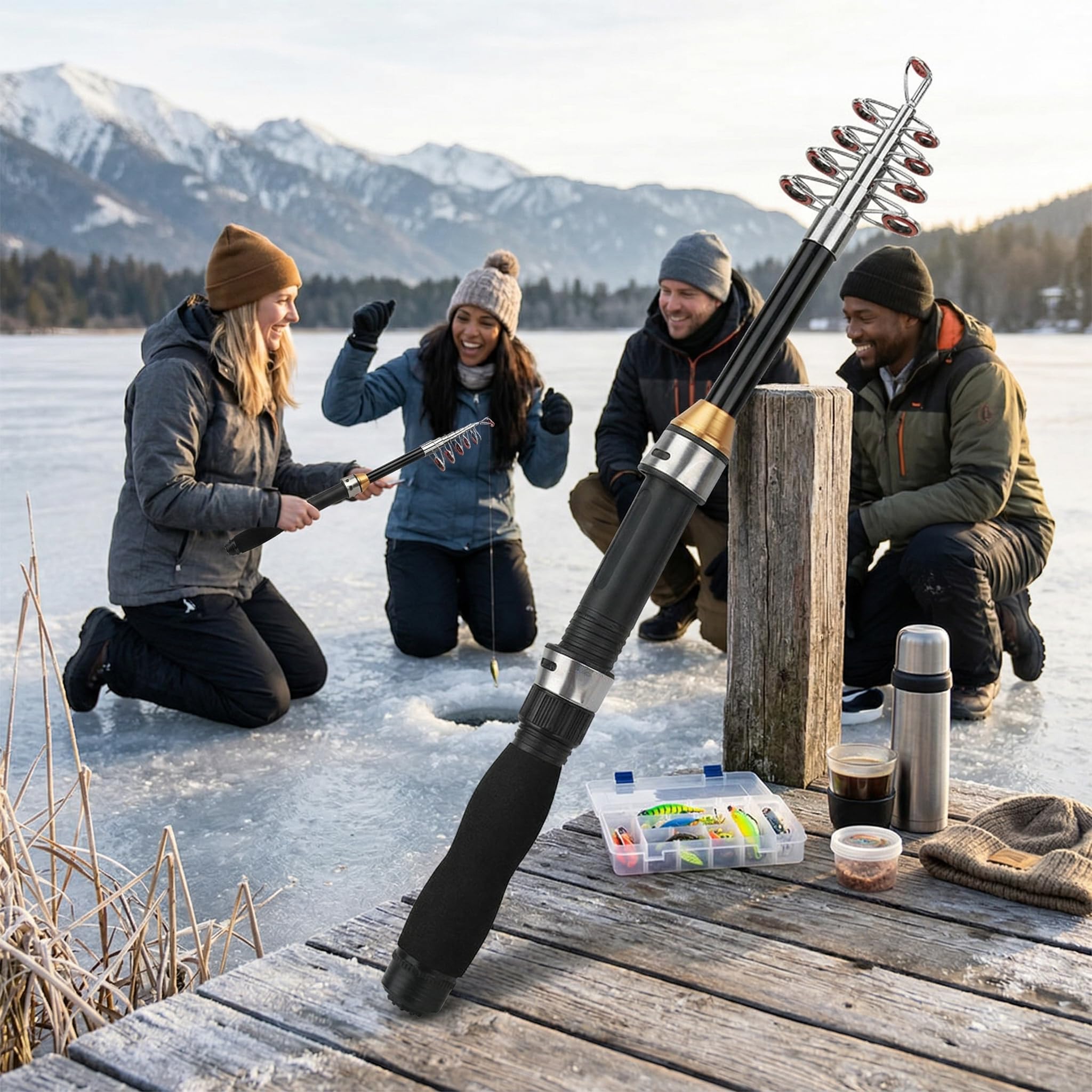 Alomejor Mini Caña de Pescar 1.2m para Pesca en Mar y Agua Dulce - Portátil y Ligera para Pesca al Aire, Ideal para Principiantes y Expertos, Resistente y Fácil de Transportar