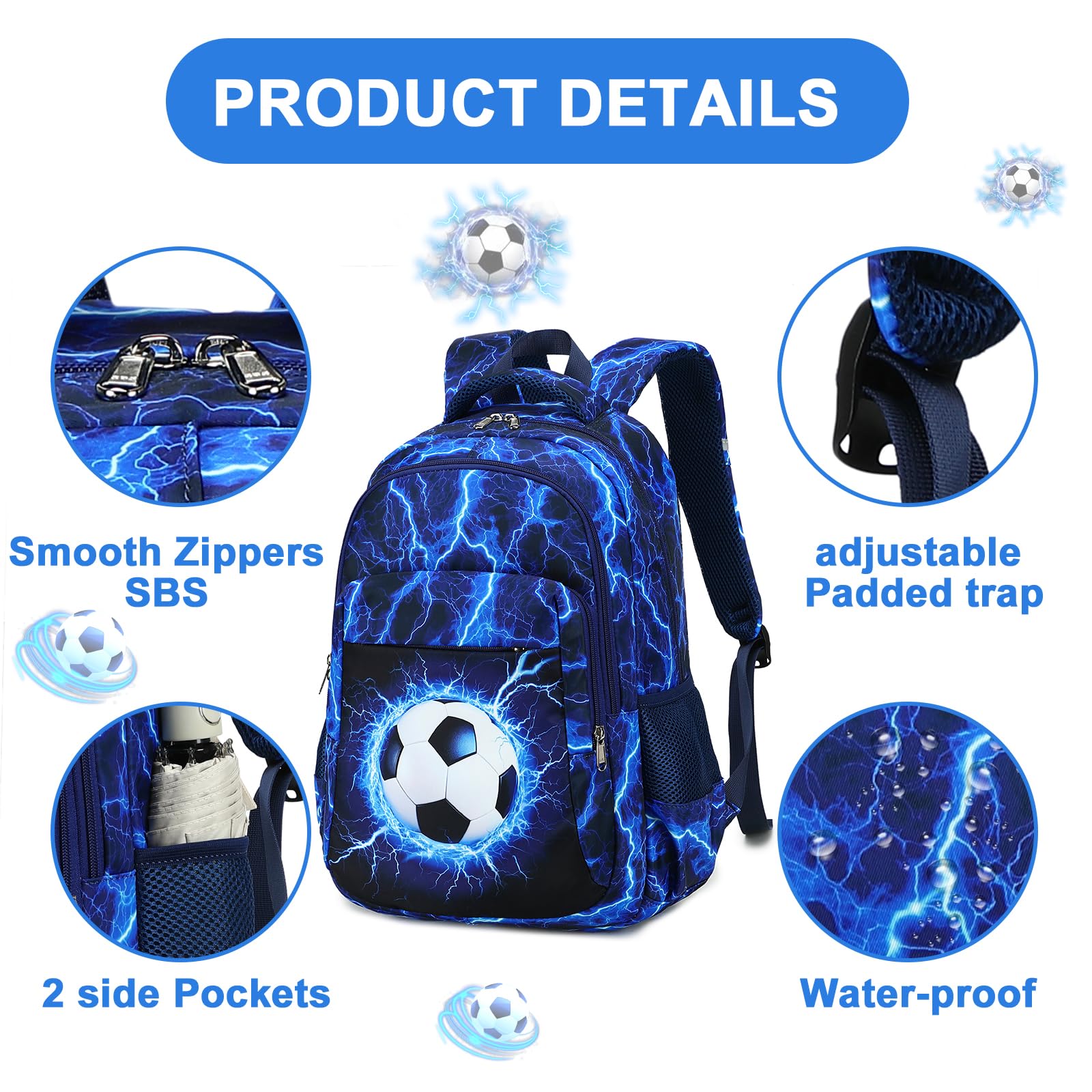 LEDAOU Mochila escolar para jóvenes y adolescentes, para niñas, para el tiempo libre, Fútbol de re, large, Mochila escolar