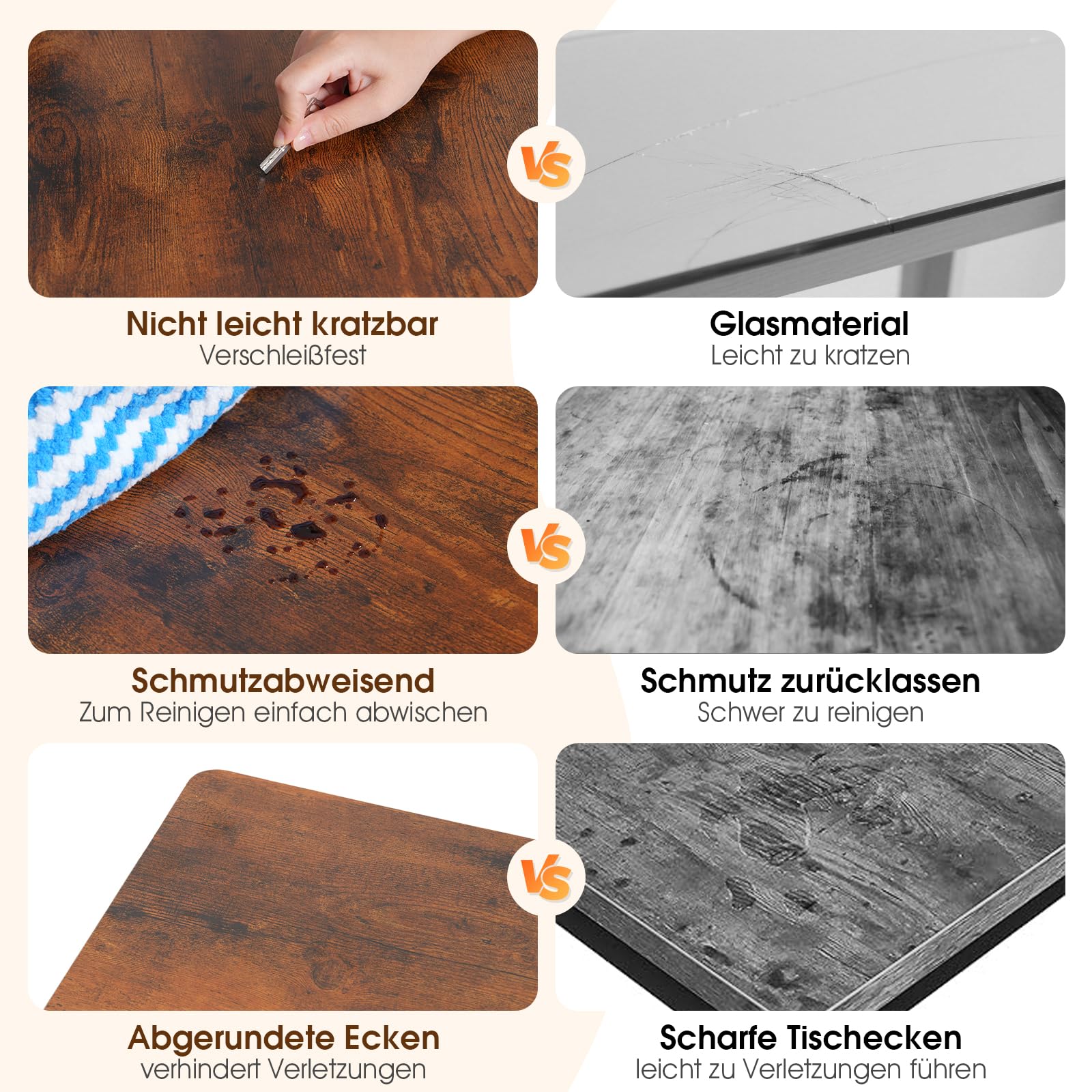 OC Orange-Casual 5-teilig Esszimmertisch Set, Esszgruppe für 4 Personen, Esstisch mit 4 Stühle aus MDF& Metall, Esszimmergruppe im Industrial-Look für Esszimmer, Küche, Vintagebraun (2 Packet)