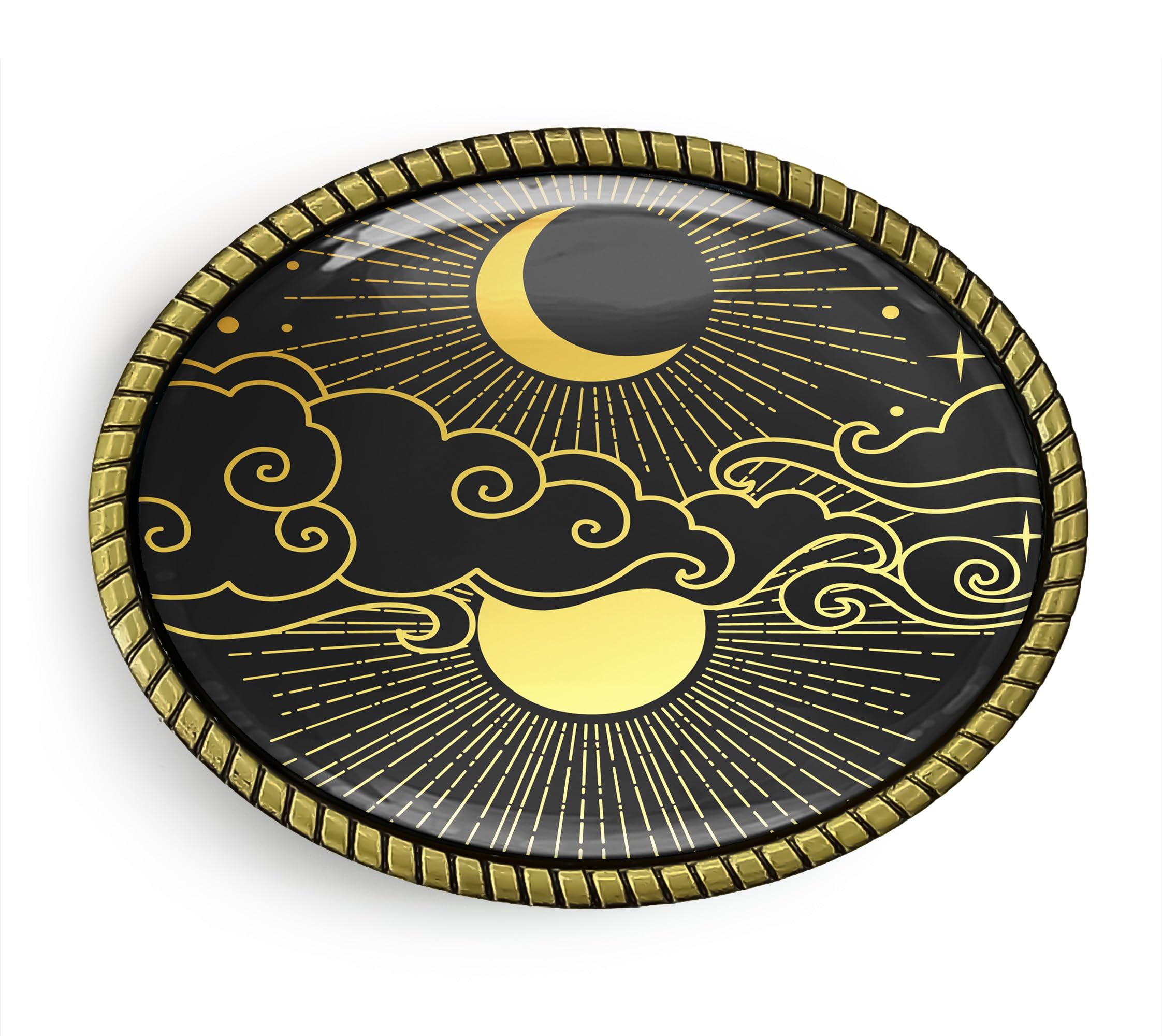 Minimalist Sun Moon Belt Buckle - Celestial Dark Handmade Antique Gold Buckle