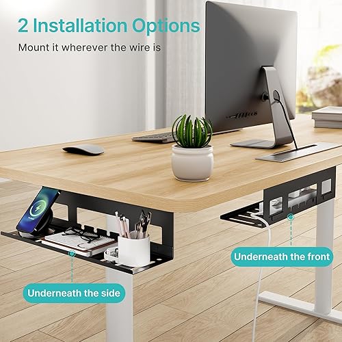 Miniatura 5 de Bandeja de organización de cables debajo del escritorio, estante organizador de cables de metal de 15.7 pulgadas, bandeja de escritorio para regleta