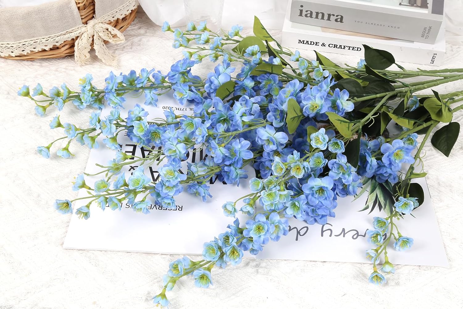 Delphinium Artificial Flowers 6PCS Blue Delphinium Silk Larkspur Fake Flowers 37in Tall Flowers Long Stem Faux Flowers Bulk for Tall Vase for Wedding & Home Decor (Blue) - Image 3