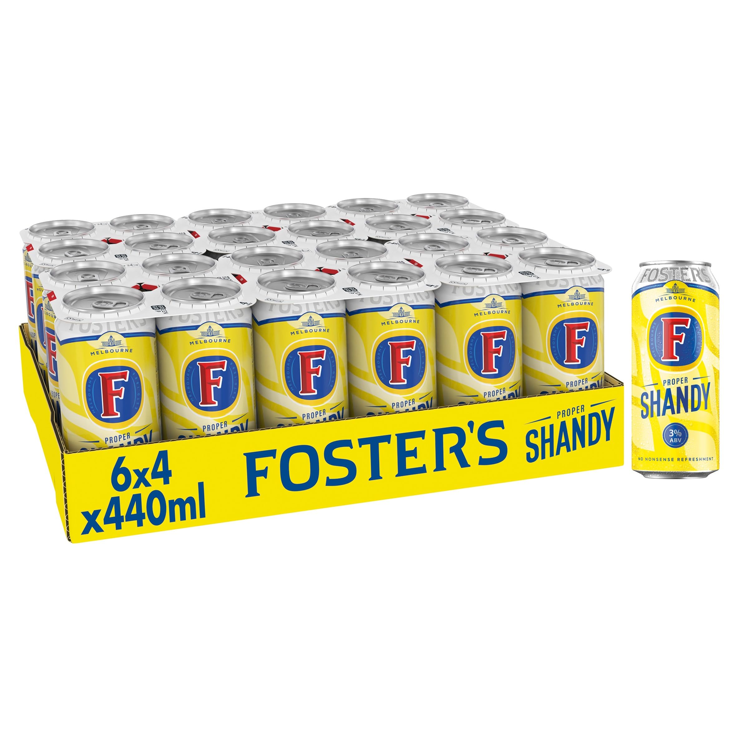 Foster's Shandy, Proper Aussie Refreshment, 3% ABV, 24 x 440ml Cans