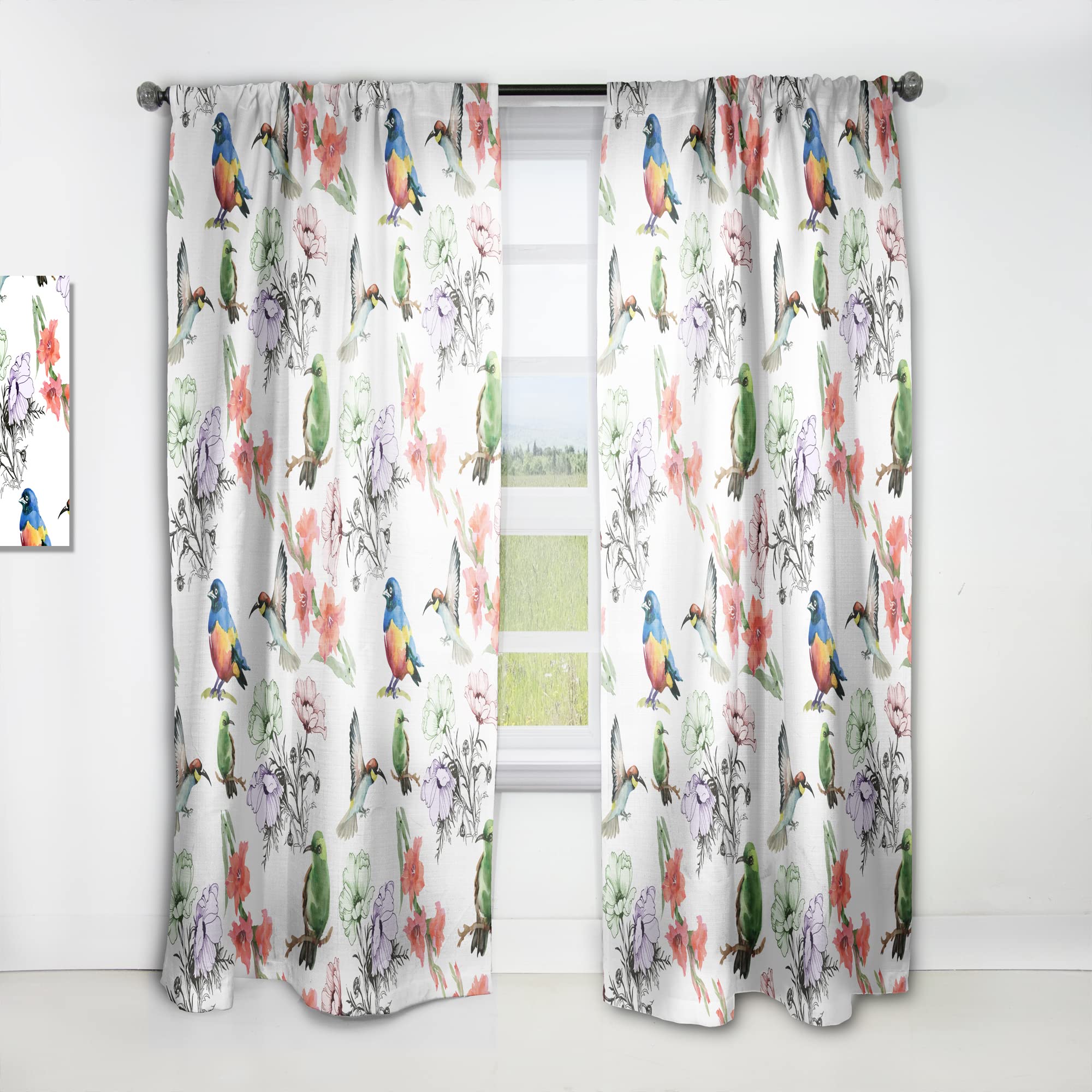 Rideaux à motif floral grand salon et chambre Hummingburds
