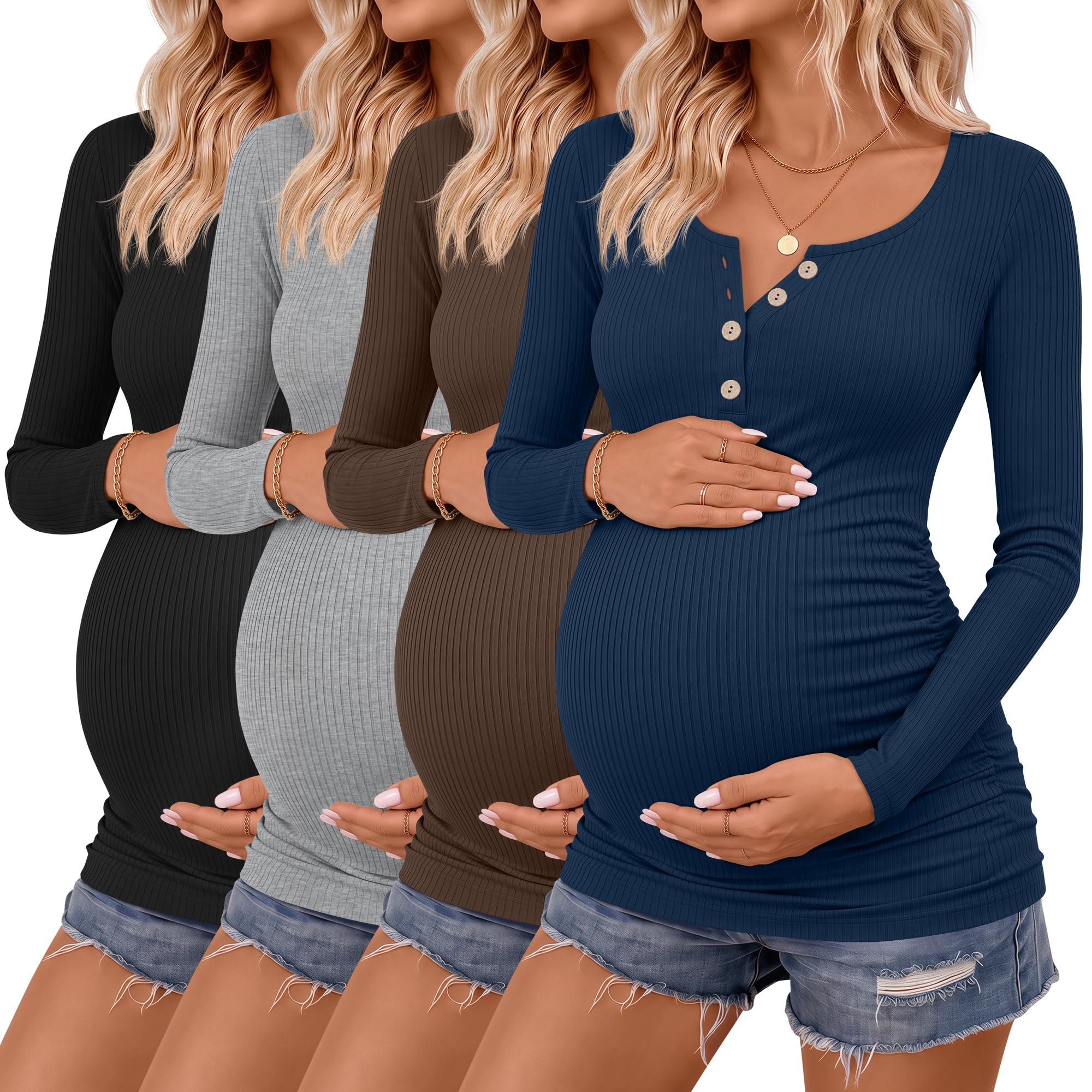 4 Pack Maternity Long Sleeve Shirts Pregnancy Tops