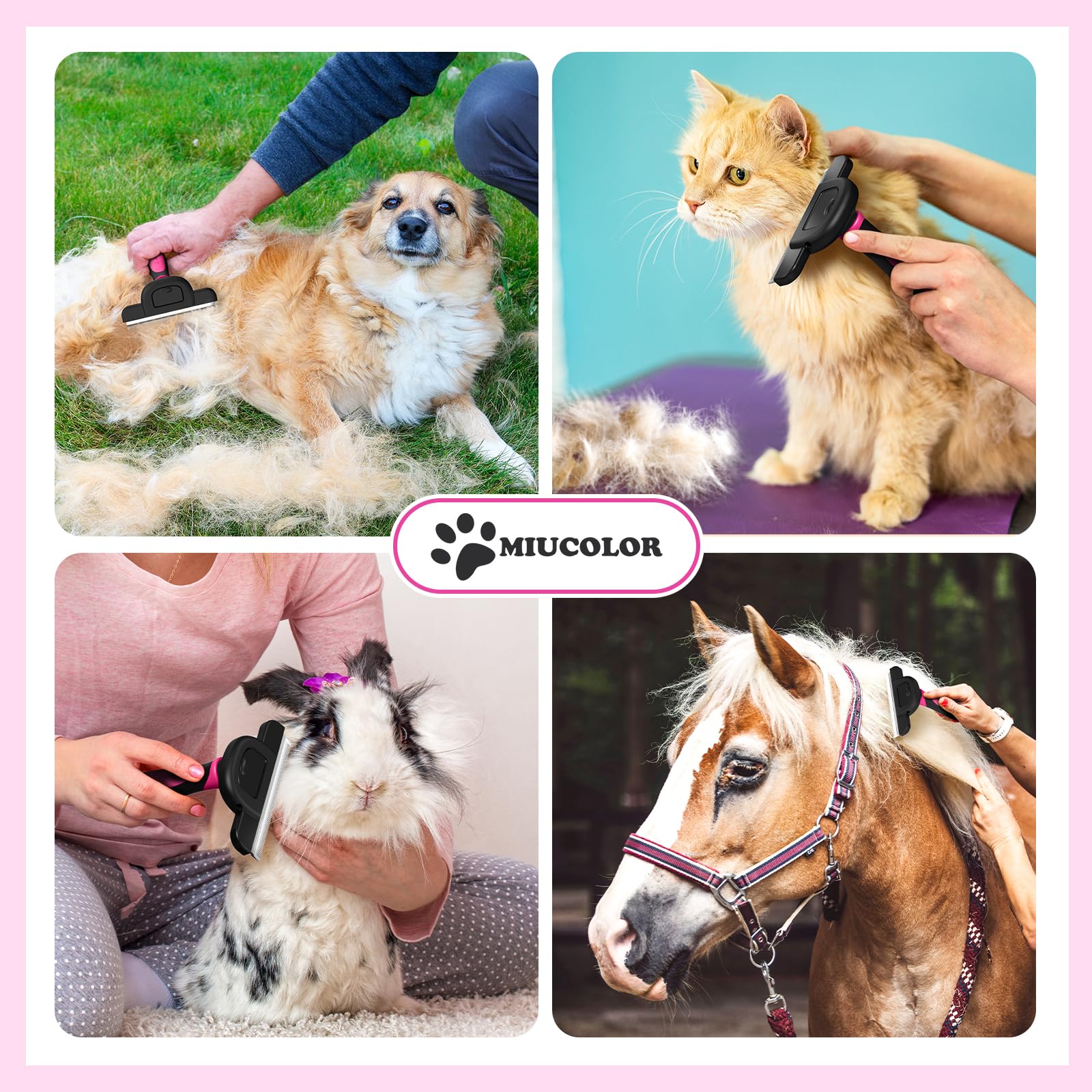 MIU COLOR Fellpflegebürste für lange Haare, Enthaarungswerkzeug für mittelgroße und große Hunde und Katzen, reduziert effektiv Haarausfall um bis zu 95 % für Tierhaare, Rosa