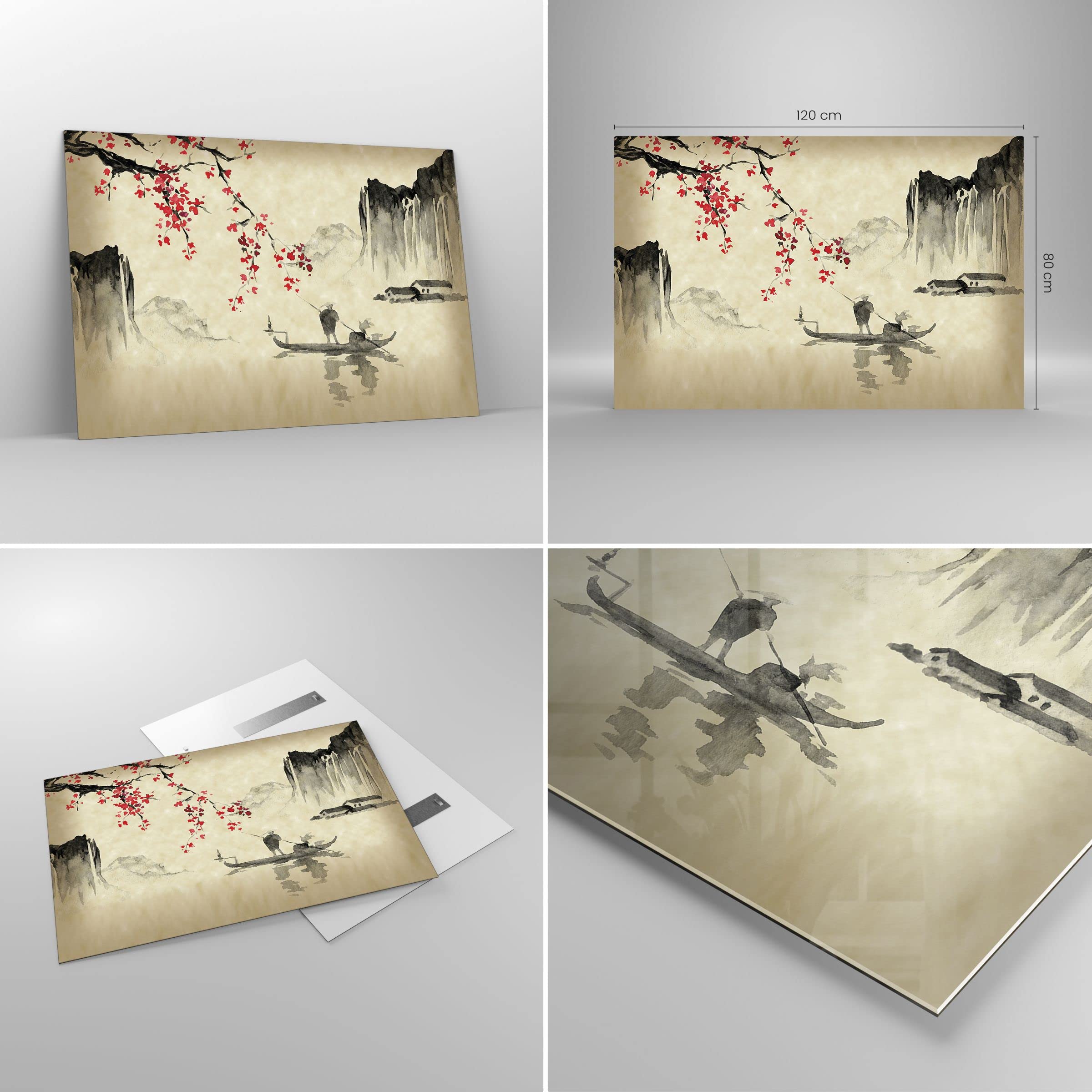 Impression Sur Verre Arttor – Thème Japon – Cerisiers – 100x40 Cm – Décoration Murale