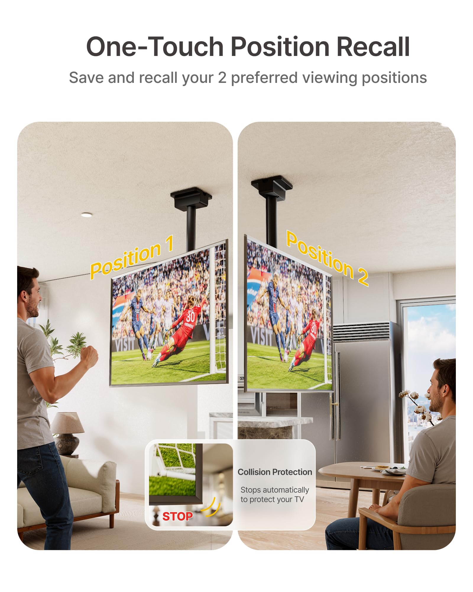 monTEK Supporto TV da soffitto motorizzato per schermi da 37 a 86 pollici