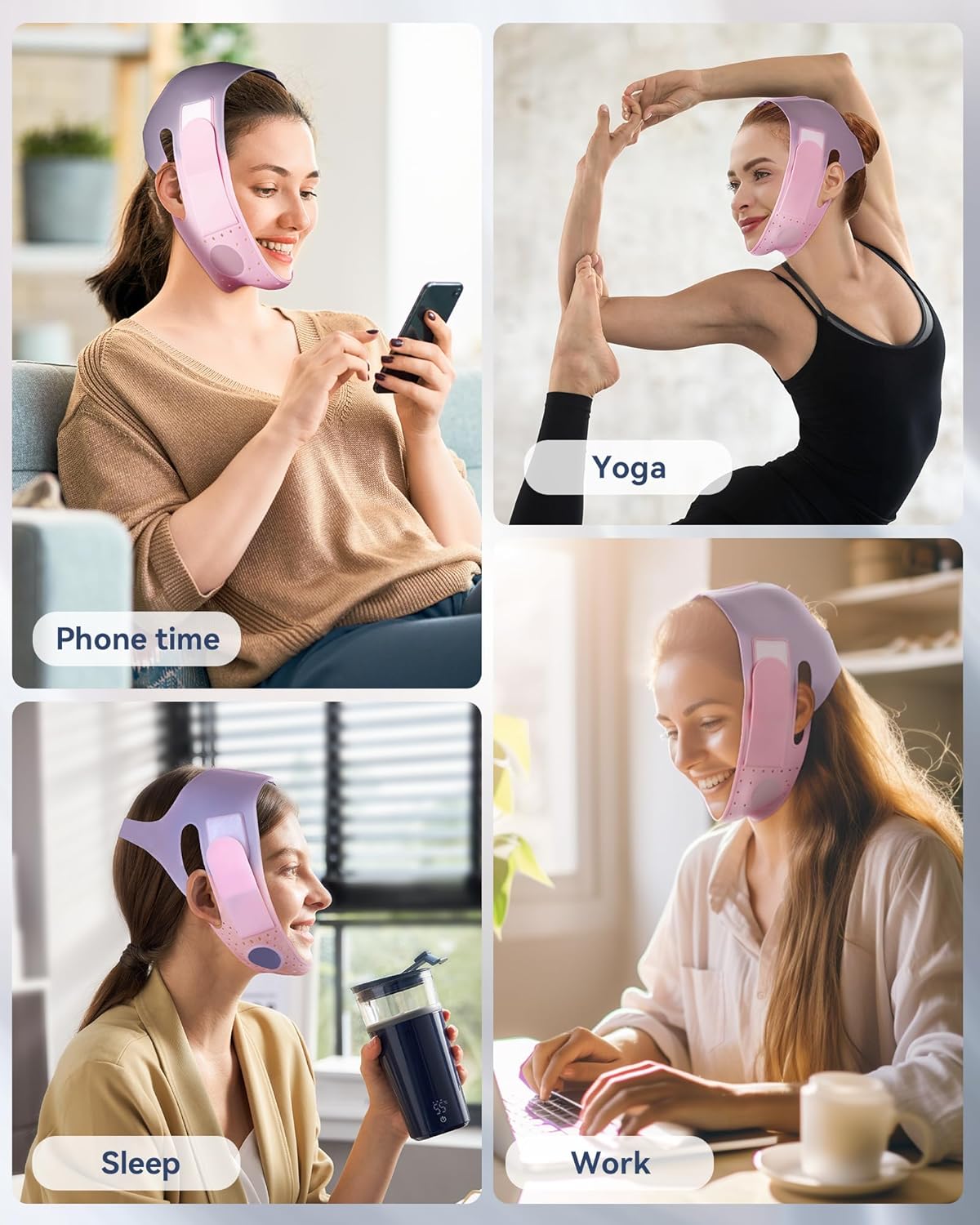 V-Line Sculpting Face Mask – Silicone Chin Strap for Jawline Tightening & Double Chin Reduction (23-27 Inches) (BLUSH) - Image 8