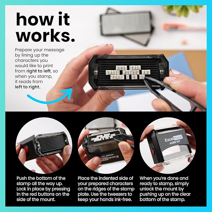 ExcelMark DIY Custom Rubber Stamp Kit - Perfect for creating personalized business stamps and trademark applications