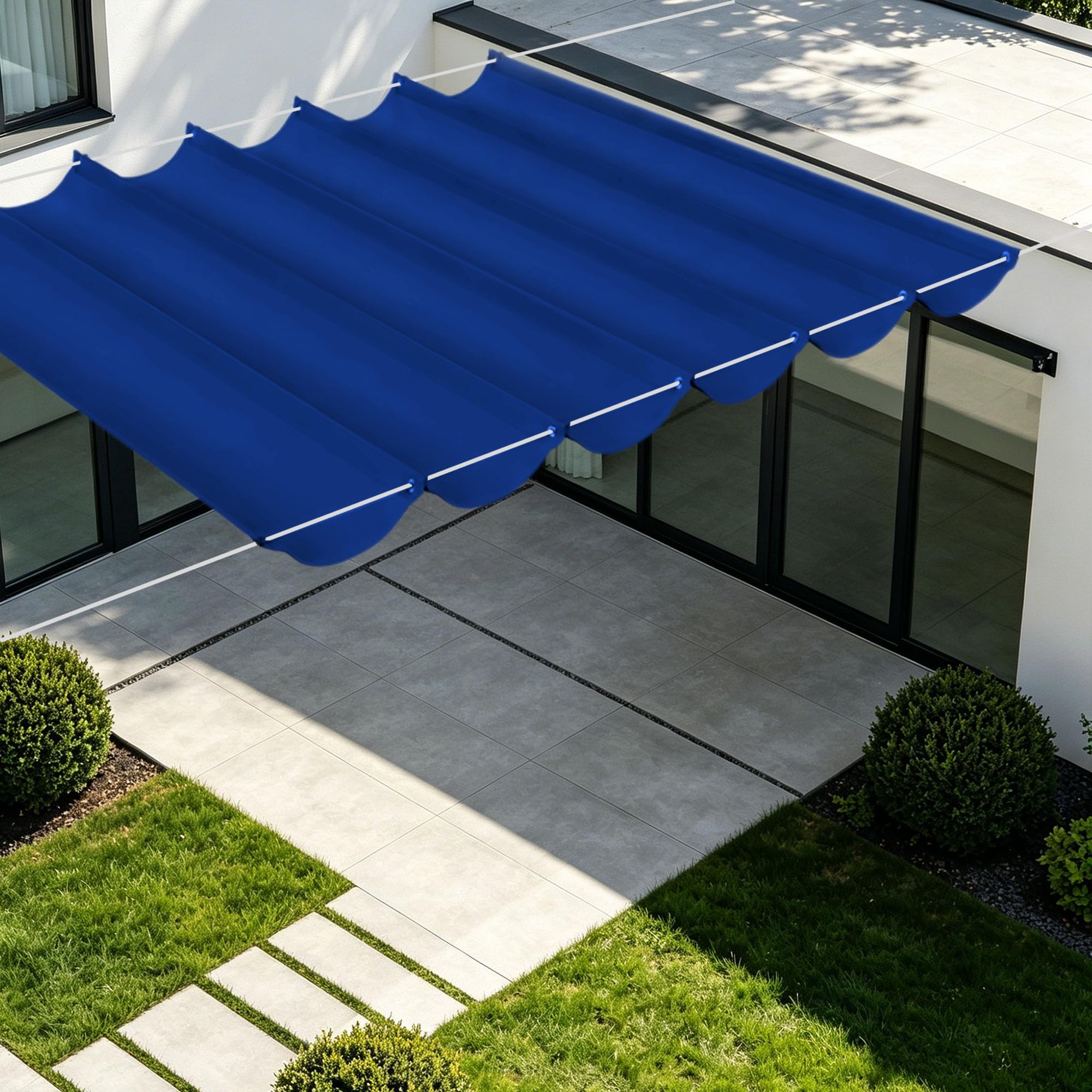 Toile d'ombrage rétractable bleu foncé 8x4.8m pour protéger votre terrasse