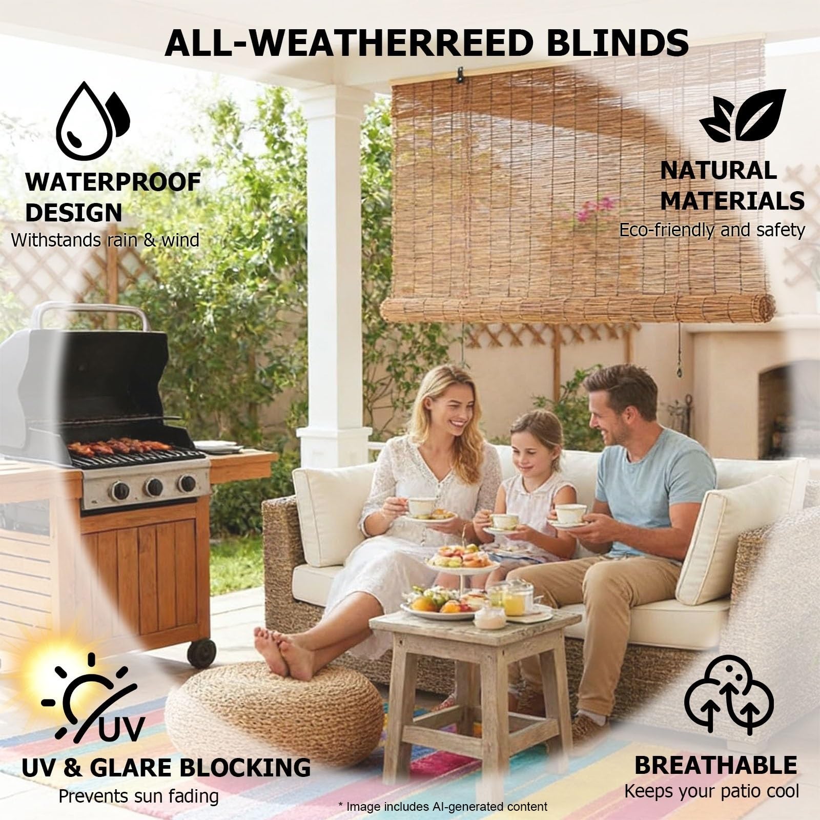 Store Bambou Extérieur Store Enrouleur Roseau Naturel Imperméables Intimité 70% D'occultation Interieur Store Enrouleur Bambou pour Tonnelle Terrasse Véranda Jardins(W31xH87IN(80x220CM))