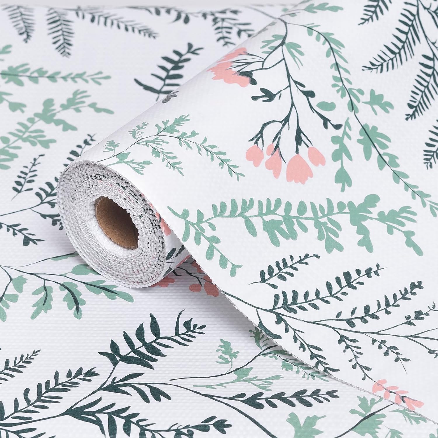 Fern Floral Shelf Liner and Drawer Liner, Non-Adhesive Kitchen Cabinet Liner, Non-Slip Shelf Paper for Shelves, Waterproof Washable Mats for Dresser Cupboard Bathroom, 12'' x 20 FT