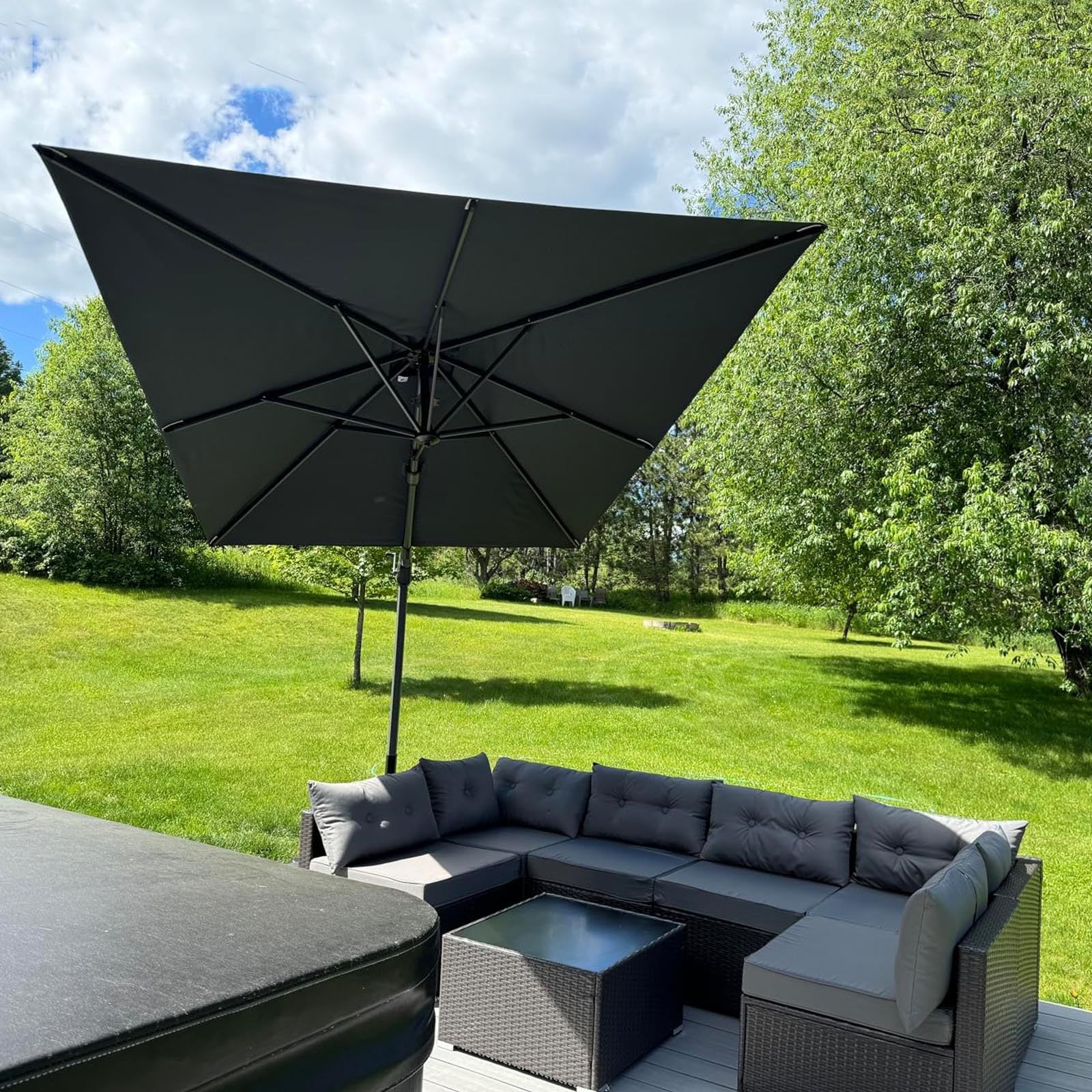 Ersatz-Bezug Für Sonnenschirm 4 6 8 Streben 200 250 270 300cm Rechteckig /Quadrat Terrassenschirm Gartenschirm, UV Sonnenschutz Wasserdicht, Outdoor Tischschirme Ersatz Abdeckung(Green,297X297cm)