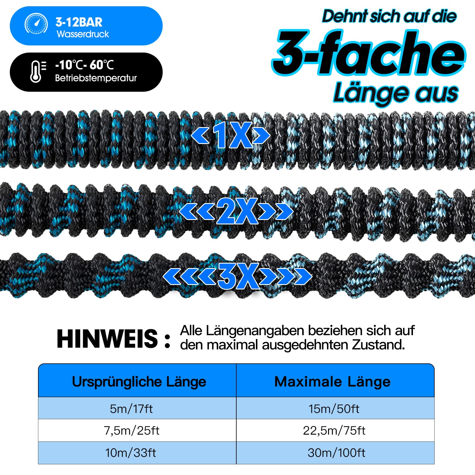 Gartenschlauch 15m Flexibel Wasserschlauch mit 10-Funktionen-Sprühkopf, Leichter Flexibler Schlauch mit 3/4 Zoll und 1/2 Zoll Massiven Anschlüssen und 3-Lagigem