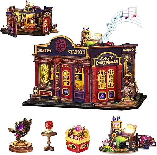 Kit de casa en miniatura de bricolaje, kit de modelo de casa pequeña mágica con puerta que se puede abrir, kit en miniatura de casa de muñecas de