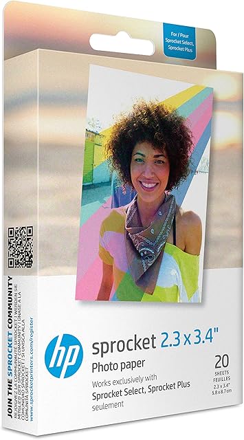 HP Sprocket 2.3 x 3.4 Premium Instant Zink Sticky Back Photo Paper (20 Sheets) Compatible with HP Sprocket Select and Plus Printers.