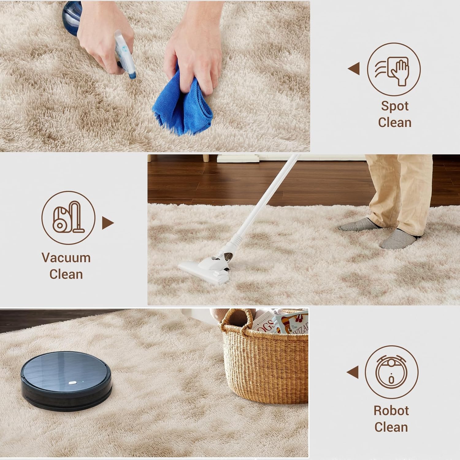 COZYLOOM Fluffy Area Rugs 9x12 Living Room Rug Large Bedroom Carpet Big Shag Indoor Thick Soft Nursery Rug Fluffy Carpets for Boy and Girls Room Dorm Home Decor, Tie-dye Coffee