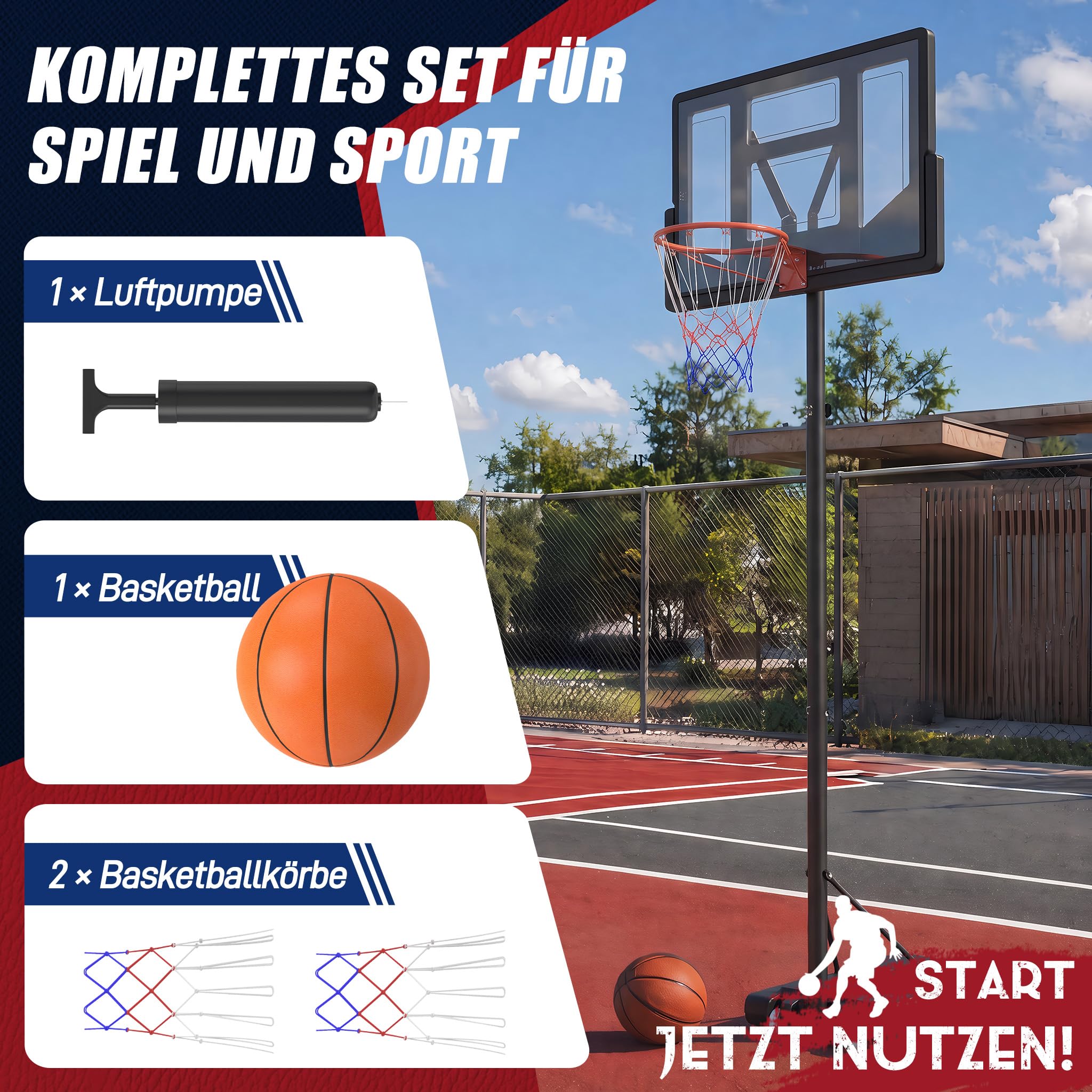 Froadp Canasta de baloncesto ajustable en altura para interior y exterior, soporte de baloncesto con soporte, juego completo, incluye pelota de baloncesto, bomba, equipo de baloncesto portátil para