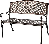 Balkene Home 61491 Cast Aluminum Patio Bench - Antique Bronze Basketweave, Lightweight Sturdy Garden Seat 40"