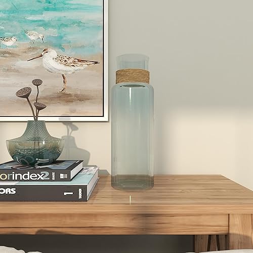 Miniatura 9 de Deco 79 Jarrón español hecho a mano de vidrio reciclado con detalle de cuello de ratán envuelto, 6 x 6 x 18 pulgadas, transparente