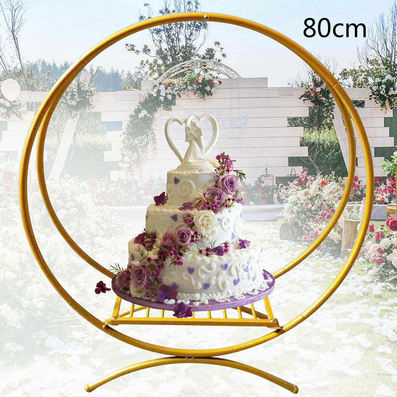60 cm / 80 cm, redondo, flores de boda, moderno anillo doble grande, marco de fiesta, soporte de hierro, soporte doble para tartas de boda, de flores, anillo doble de metal (dorado, 80 cm)