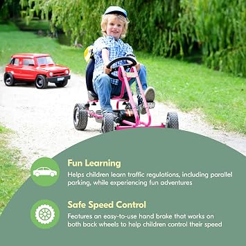 hauck Kids Pedal Go Kart, 4 Wheel Bike Cart, Ride for Ages 4-8, Pink - Outdoor Bicycle Karts with Plastic Wheels for Boys and Girls