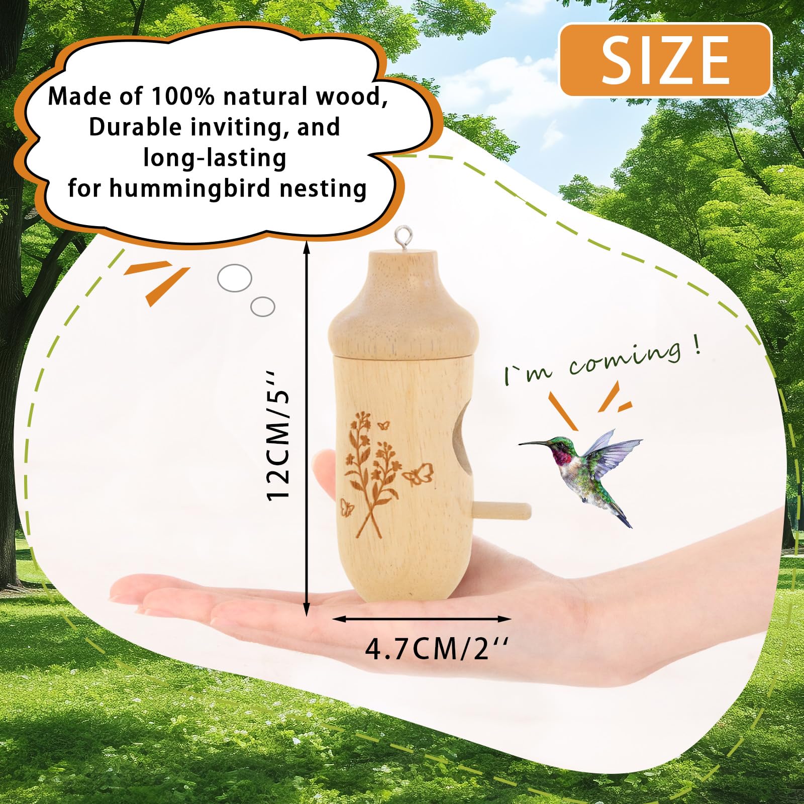 Hummingbird House - Natural Wooden Hummingbird Nesting Houses for Gardening Gifts, Christmas Home Decoration 3 Packs