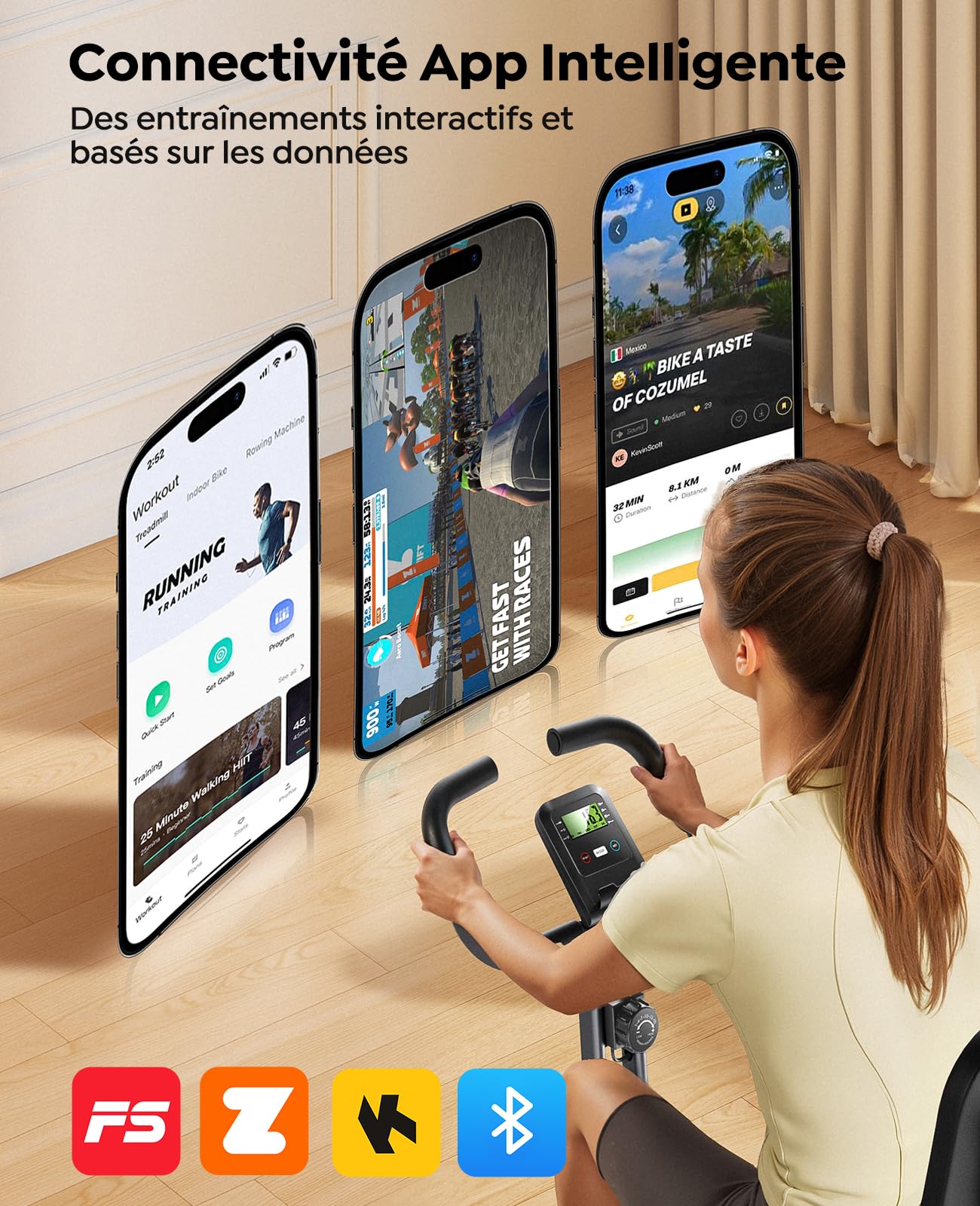 TOPUTURE 5-en-1 Vélo d’Appartement Pliable, Velo D Appartement avec 16 Niveaux de Résistance Magnétique, Moniteur LCD et Compatible APP, Vélos de fitness pour la maison avec Silencieux Capacité 140 kg