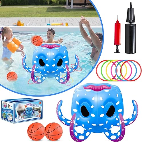 Miniatura 2 de Juguetes de piscina de pulpo para niños de 4 a 8 años, 8 a 12 años, flotadores inflables 2 en 1 para piscina, aro de baloncesto y juegos de agua