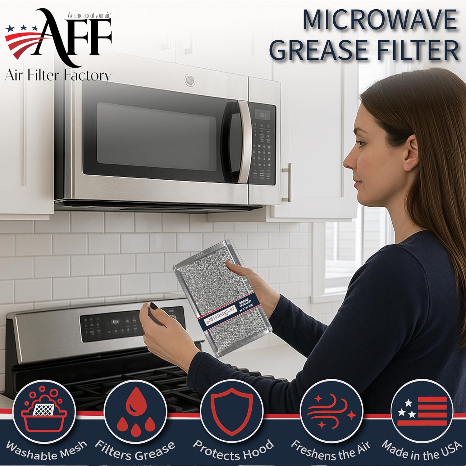 12-Layer Air Filter Factory 5" x 7.5" Pull Tab Microwave Grease Filter Replacements For Many GE, Frigidaire, Magic Chef & LG Microwave Oven Models Filter Set Of 2 (Pull Tab Long Side)