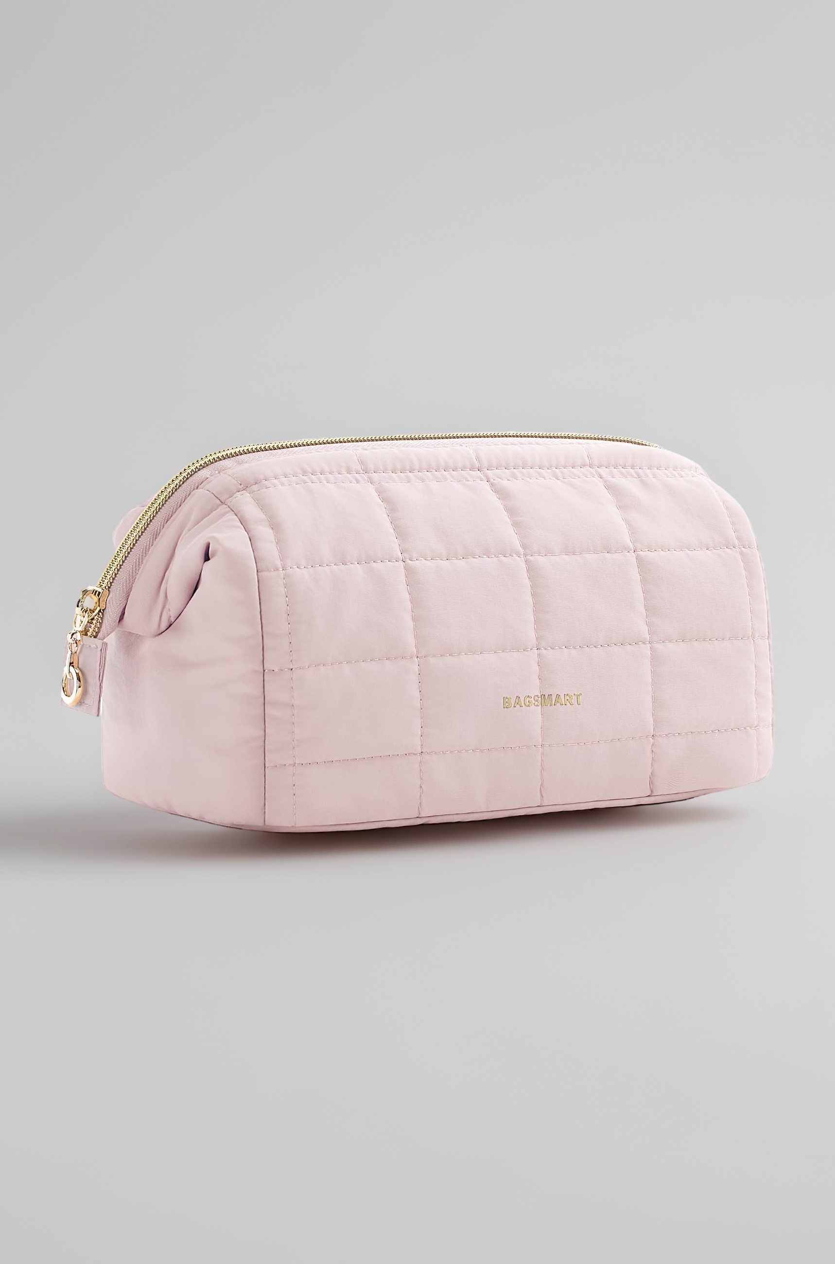 BAGSMART PVC Makeup Bag Cosmetic Bag Wide Open, Pink, Medium, Wide-Open Travel Makeup Bag with Puffy Padded and Rectangular Quilted, 11.4 cm