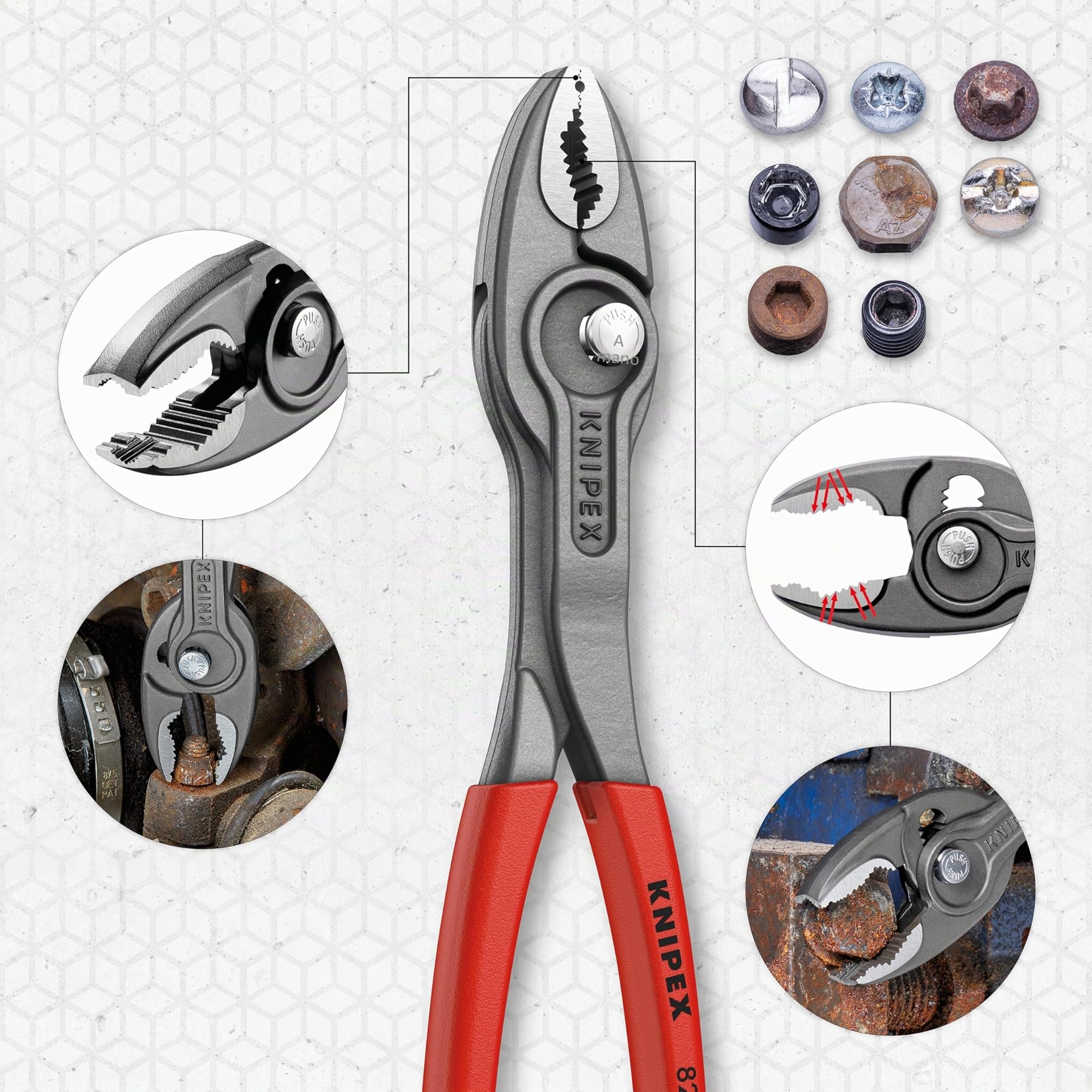 KNIPEX TwinGrip Pinza a presa frontale e laterale in confezione Self-service bonderizzata grigia Rivestiti in resina sintetica antiscivolo, 82 01 200