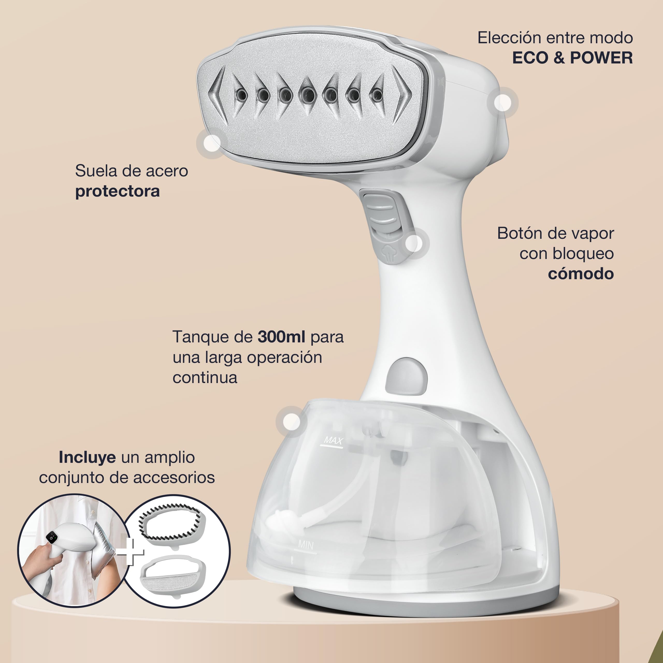 LEBENLANG Plancha de Vapor 1500W - 300ml & Pantalla LCD - Quick & Go Automatik I Plancha Vertical Vapor Plancha Vapor Ropa Plancha Ropa Vapor Plancha Vapor Vertical Steamer Plancha Ropa Vertical