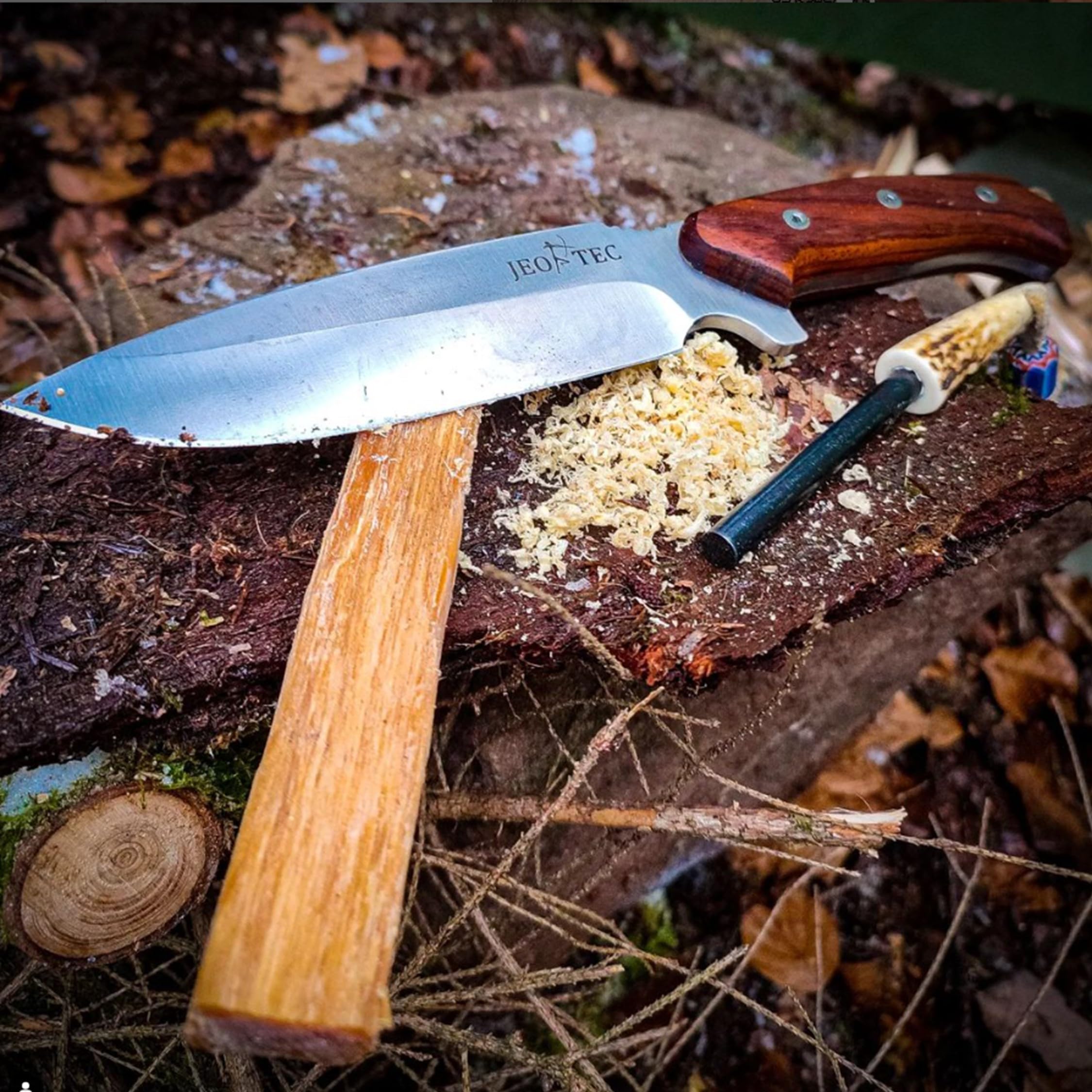 JEO-TEC Nº15 Cuchillo Supervivencia Caza Monte Bushcraft Camping Outdoor Campo - Funda con Pedernal - Acero BÖHLER N690C - Fabricado en España