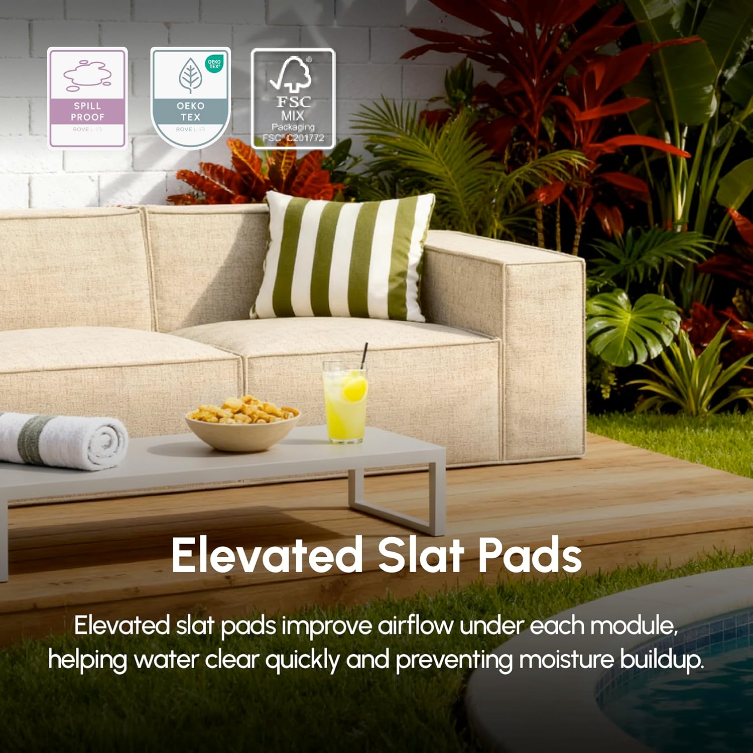 ROVE LAB M1 Outdoor Sectional Sofa – Modular Patio Couch, Weather-Resistant SolarWeave™ Fabric, EcoDry SmartFoam™ Fast-Dry Cushions, YKK Zip-Linked, Tool-Free Setup (Comet Mist)