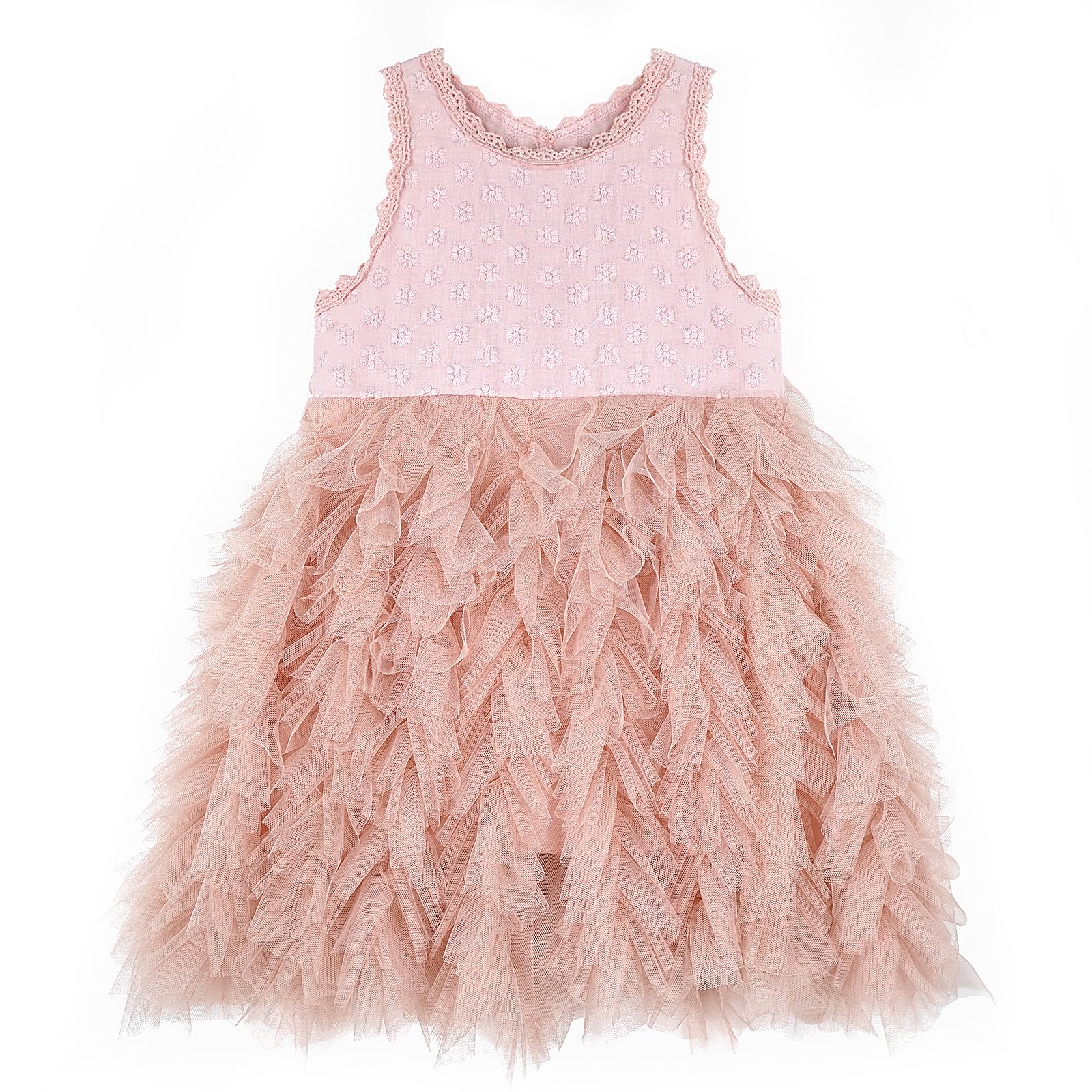 Miipat Vestido De Tul para Niñas Pequeñas, Vestidos De Princesa Sin Mangas De Verano con Bordado De Flores con Volantes