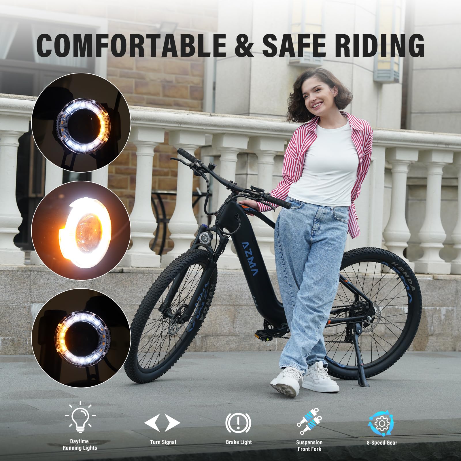 AZMA Bici Elettrica, 27.5"/29" Bicicletta Elettrica Uomo Donna, 48V/36V Batteria Rimovibile, Autonomia Fino 100-150KM, 8 Velocità, Ebike da Per Pendolari Urbani e MTB