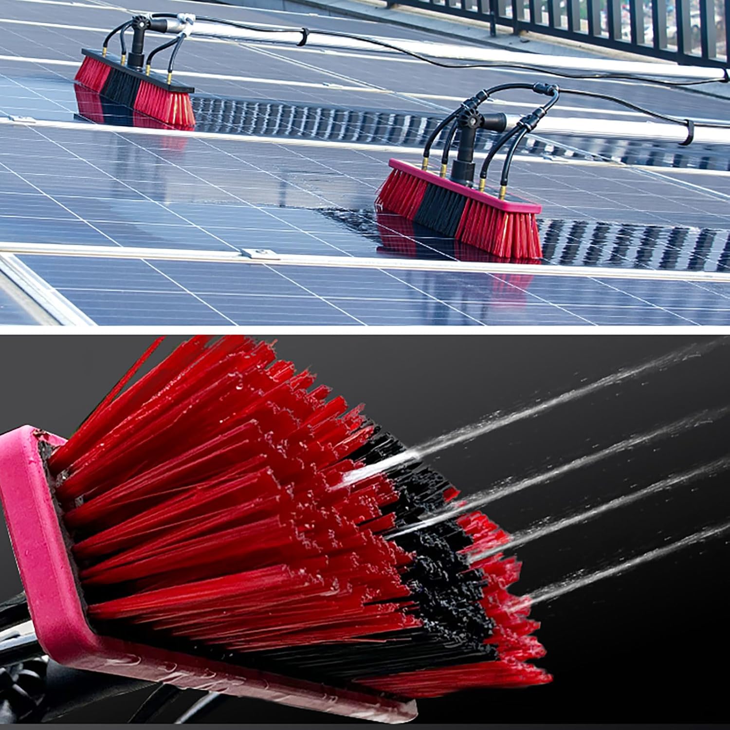 Water Fed Brush Head for High Window/Solar Panel Cleaning,Water Flow Through Brush Accessory with Angle Adapter Compatible with Acme/Euro Thread(Without Pole) (Brush-350)